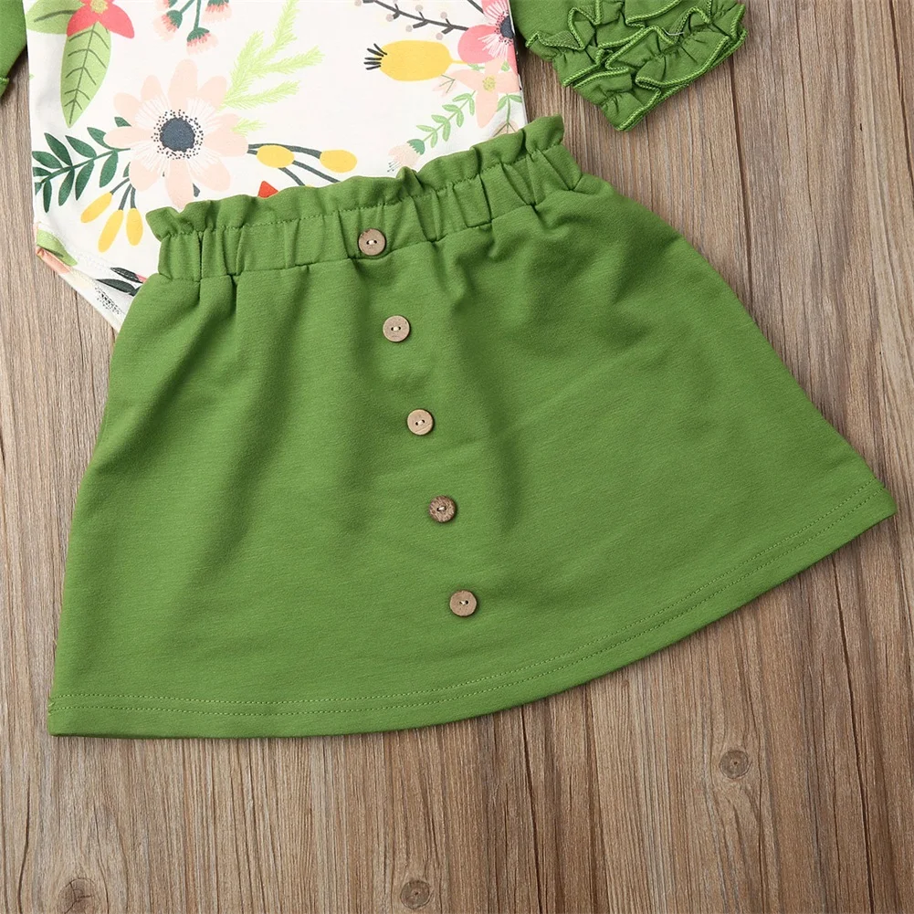 

0-24M Infant Newborn Baby Girl Clothing Set Floral Long Sleeve Romper Green Skirts Autumn Spring Baby Girl Clothes Costume