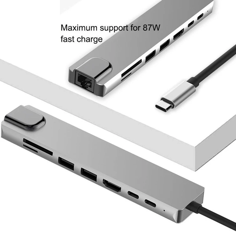 

Type-C HUB For MacBook Pro C Hub 8-In-1 Type C Hub USBC to I RJ45 HDMI USB3.0 Ports USB2.0 Port with 3.0 TF SD Reader PD USB-C