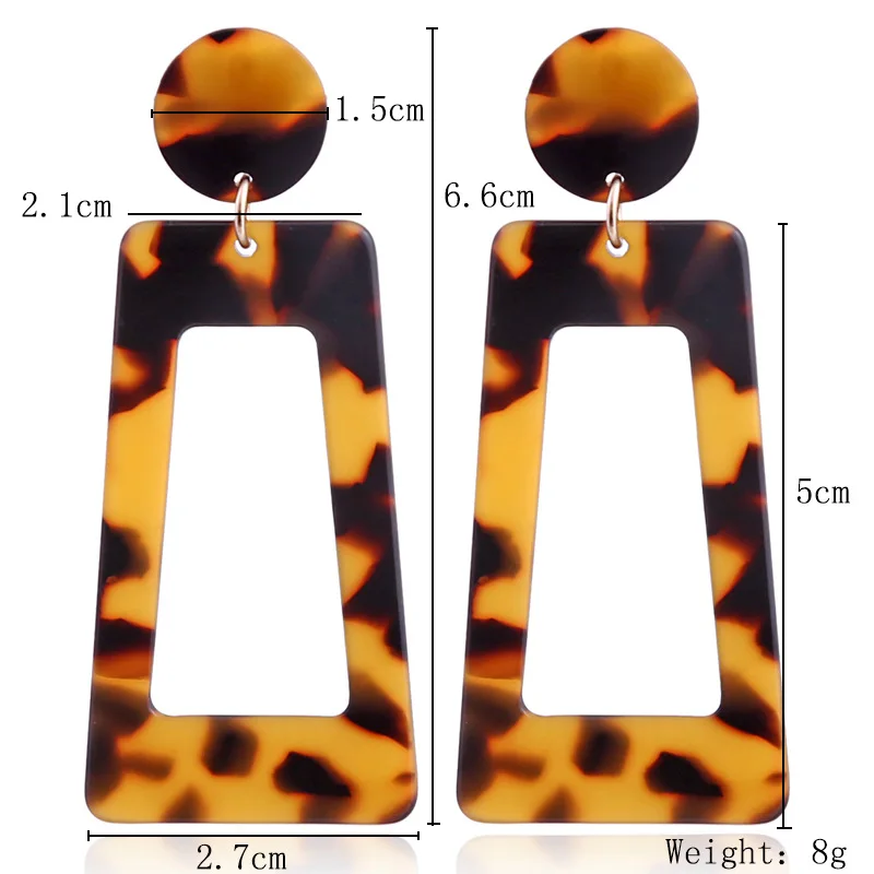New Trapezoid Big Long Acrylic Nails Acetate Drop Earrings For Women Boho Colorful Rectangular Tortoise Jewelry | Украшения и