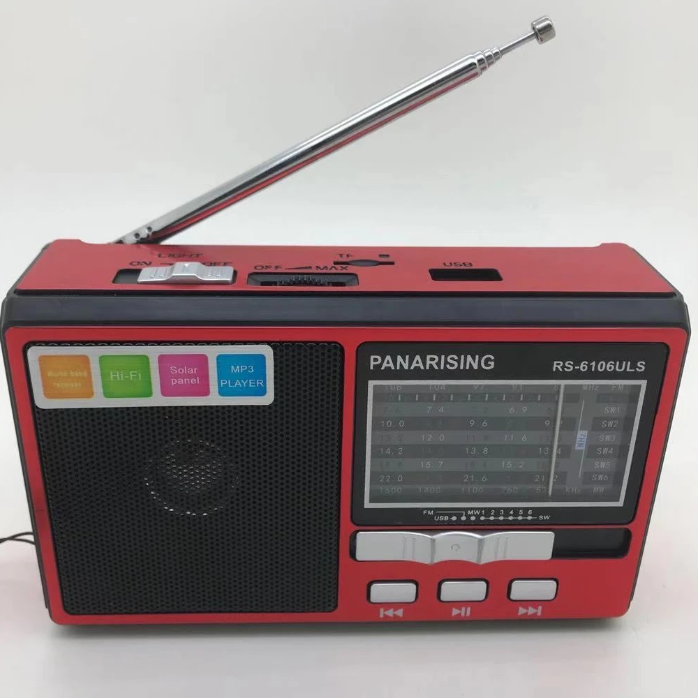 

Small Multifunctional FM/AM/SW 1-6 8 band Radio with LED light Solar charging and USB/TF MP3 player