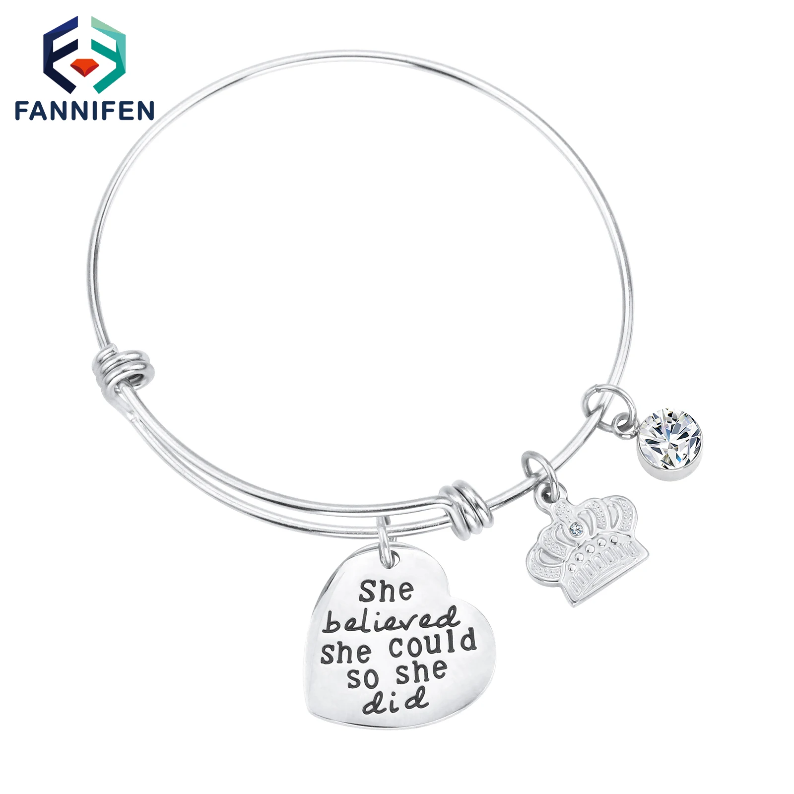 

Stainless Steel Fashion Jewelry Adjustable Stretch Crown Bracelets For Women Encourage Brave Holiday Gifts For Friends Family