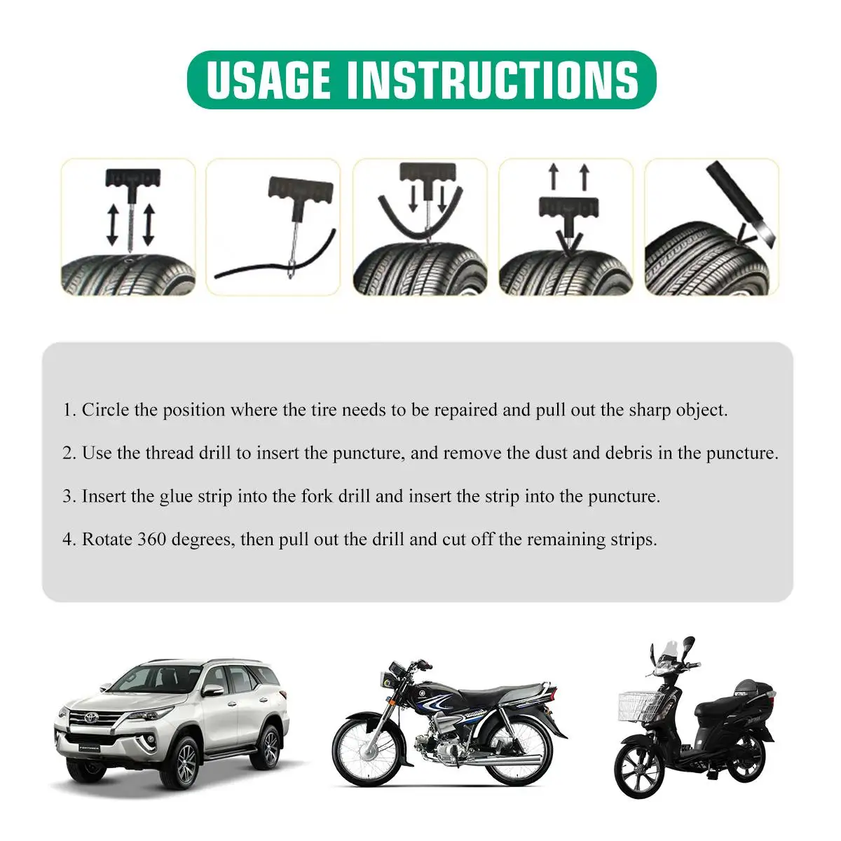 

10Pcs Car Tire Repair Tools Kit Tire Repair Set Heavy Duty Tubeless Auto Motorcycle E Bike Tire Repair Tool Set Car Accessories