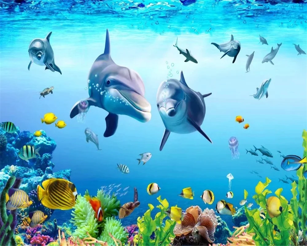 

3d Modern Wallpaper Wall Papers Home Decor Beautiful Underwater Coral Dolphin Living Room Bedroom Wallcovering HD Wallpaper