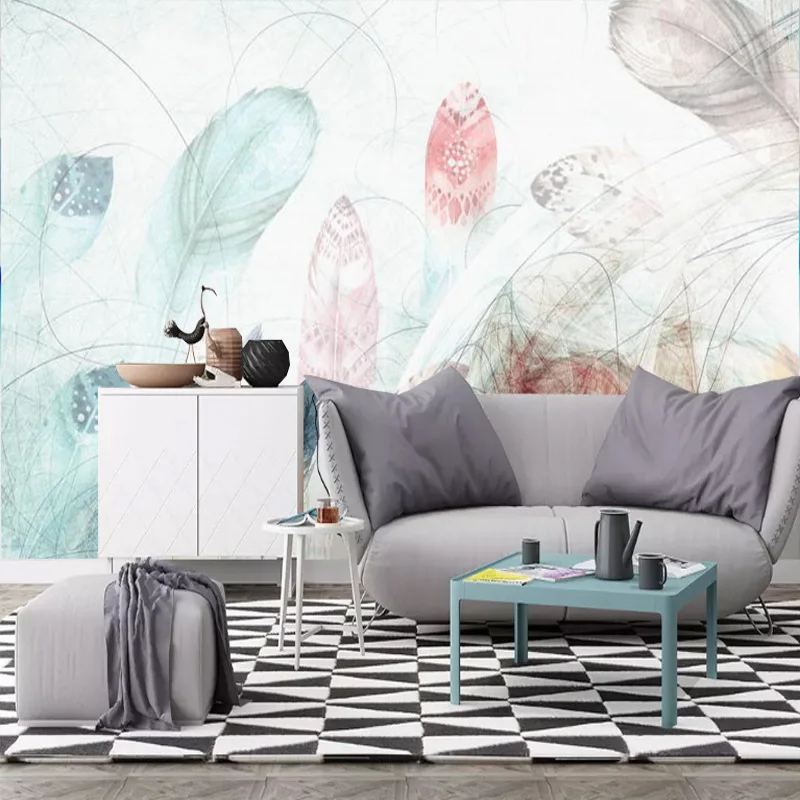 

Modern Minimalist Tv Background Wall Paper Living Room Sofa Bedroom Wallpaper Seamless Mural Wall Covering Nordic Feather