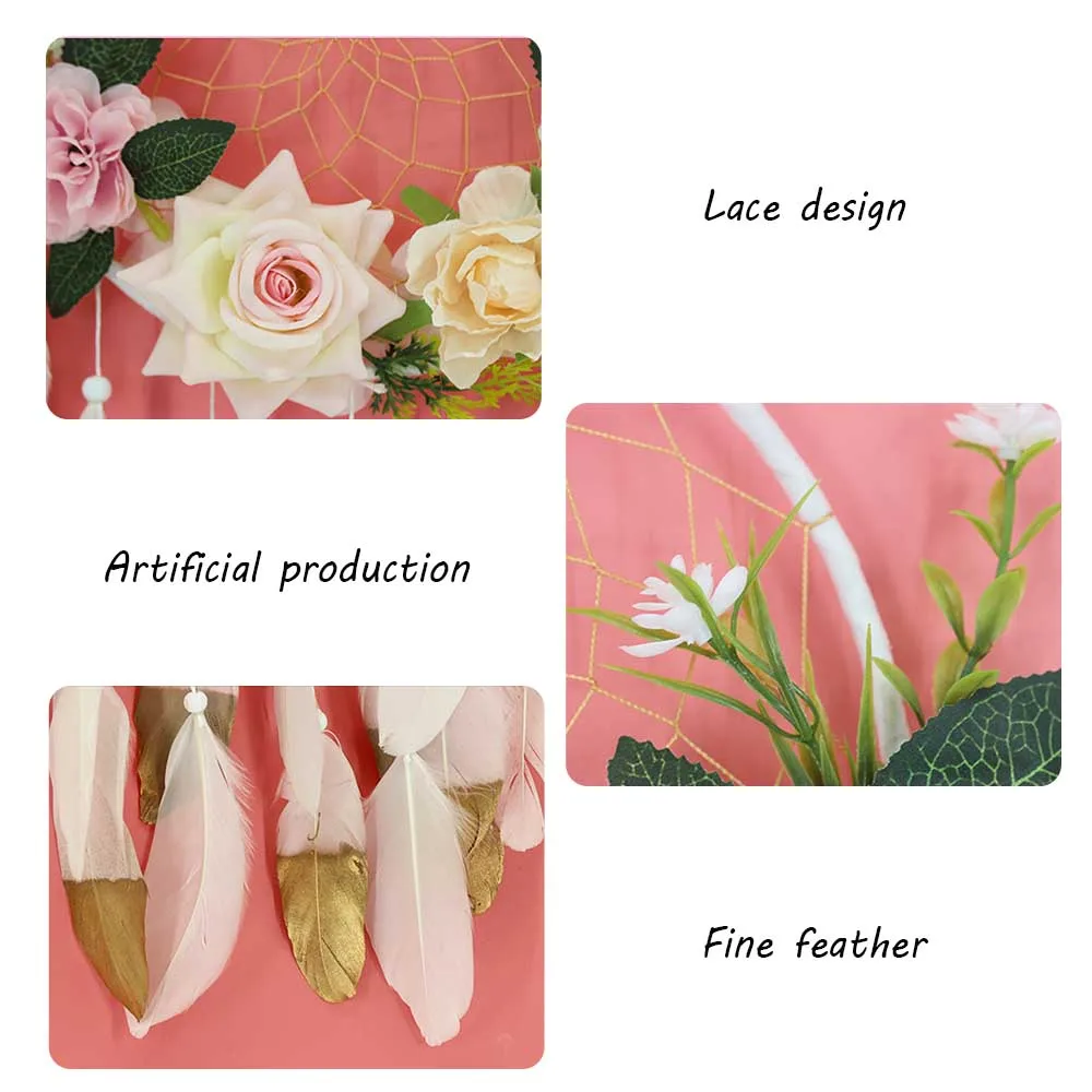 

Feathers Dream Catcher Night Light Lace Flowers Circular Wall Hanging Dreamcatchers Ornaments Decoration for Car Home Decoration