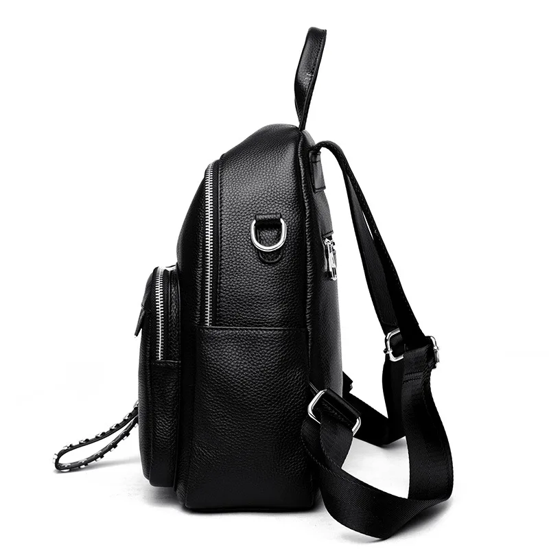 

Leather two-shoulder bag women's fashion trend women's backpack head layer leather hand-held one-shoulder black bag girl bookbag