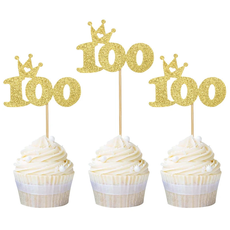 gold 100 crown 12 шт. 33 стиля Торт Топперы Танцы для свадьбы или «нулевого дня рождения» День рождения Юбилей золотой черный украшения для кексов выпечки украшения - Цвет: gold 100 crown