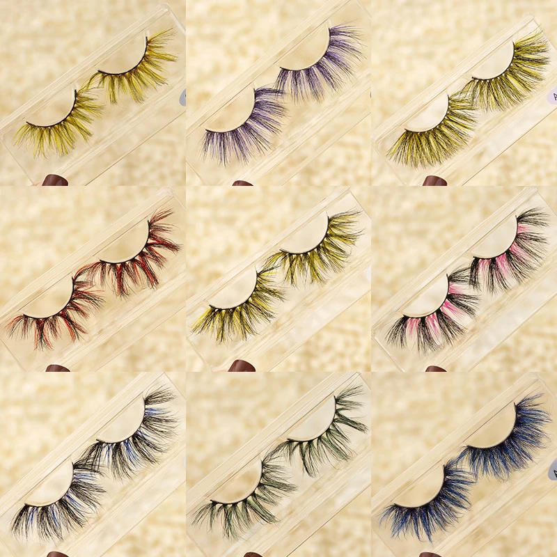 

25MM Colorful False Eyelashes Handmade 5D Colored Eyelashes Natural Thick Fake Eyelashes Lash Extension Makeup Lashes Wholesale
