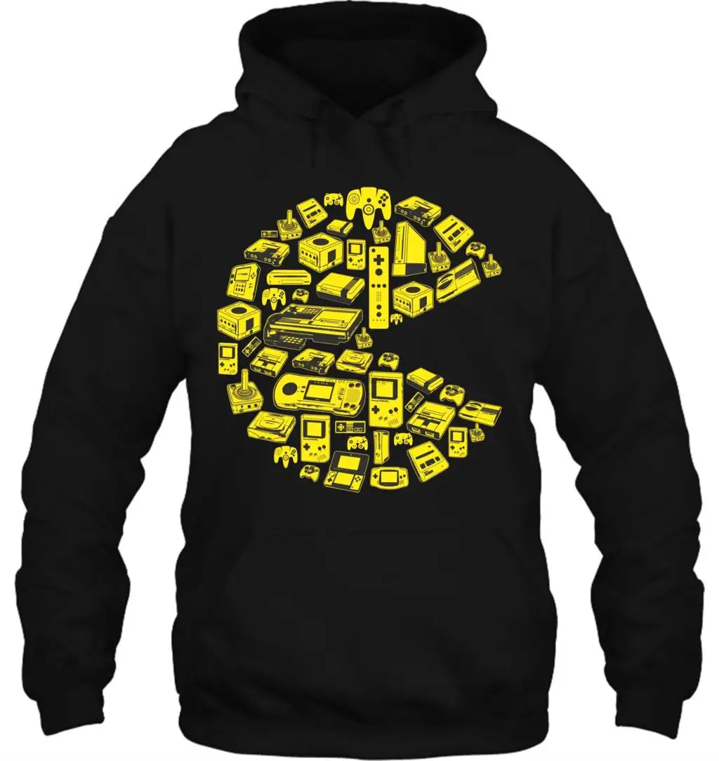 Мужская толстовка с капюшоном PAC MAN для видеоигр джойстик коллаж Ретро футболка 80