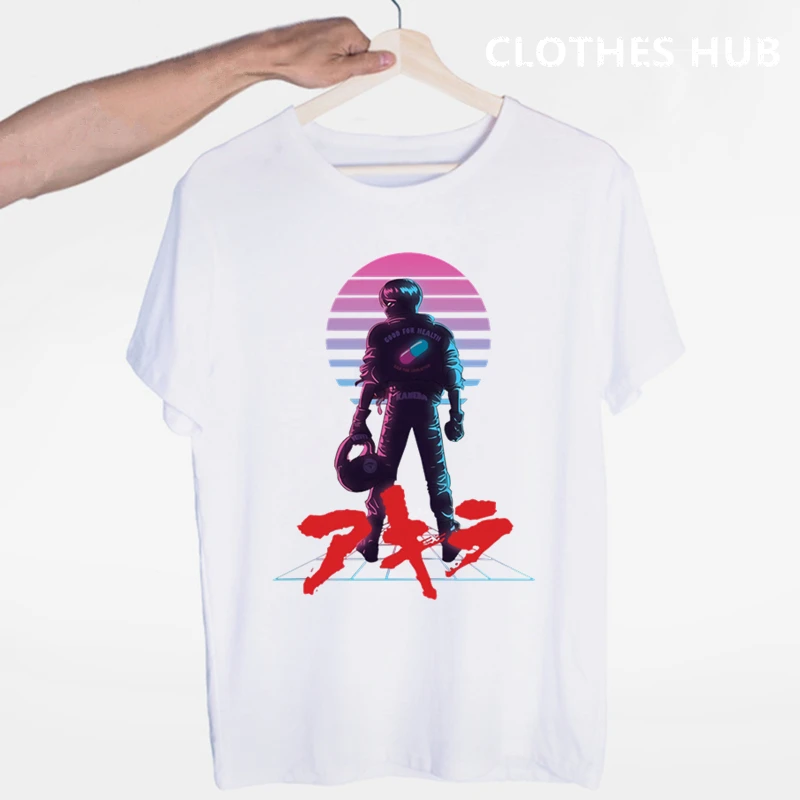 Akira Synthwave футболка мужская с коротким рукавом летняя модная футболка Повседневная белая футболка модная футболка с круглым вырезом топы