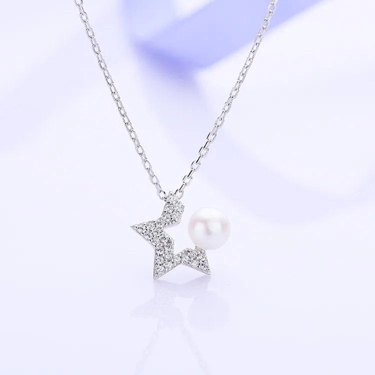 

High Quality Women Crystal Micro-set Five-pointed Star Crisscross Pearl Necklace Ladies Chain Pendant For Clavicle Jewelry