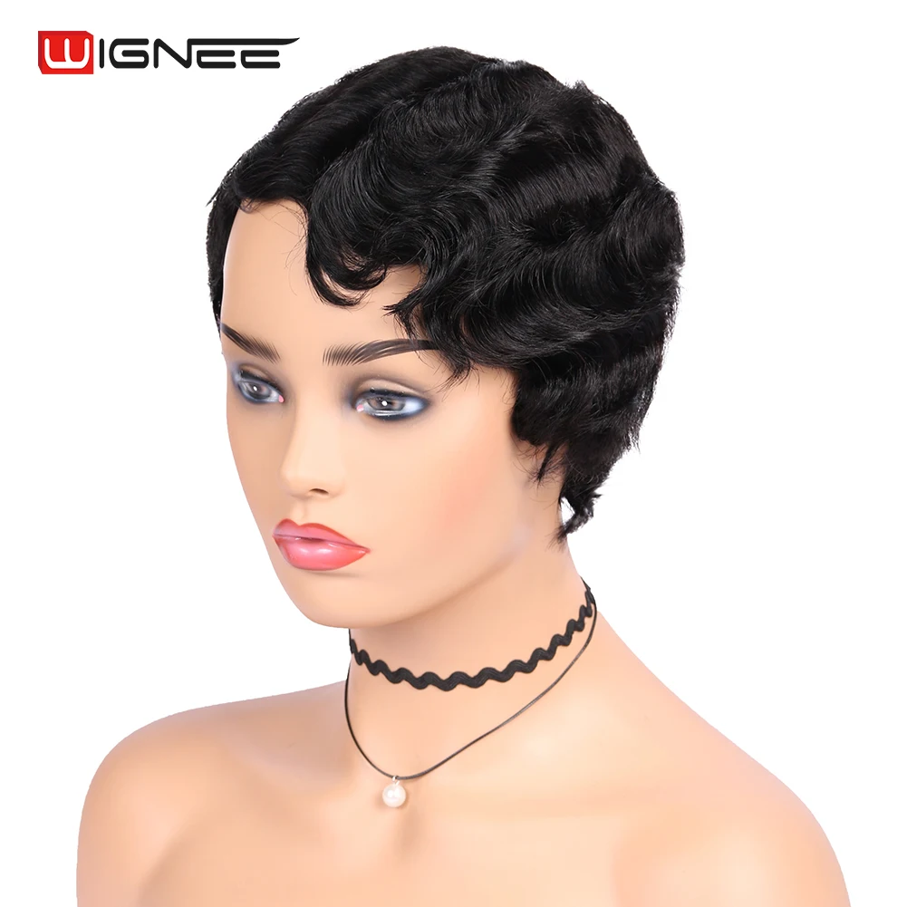 Wignee 6 дюймов 99J короткие человеческие волосы парик для черных/белых женщин Remy