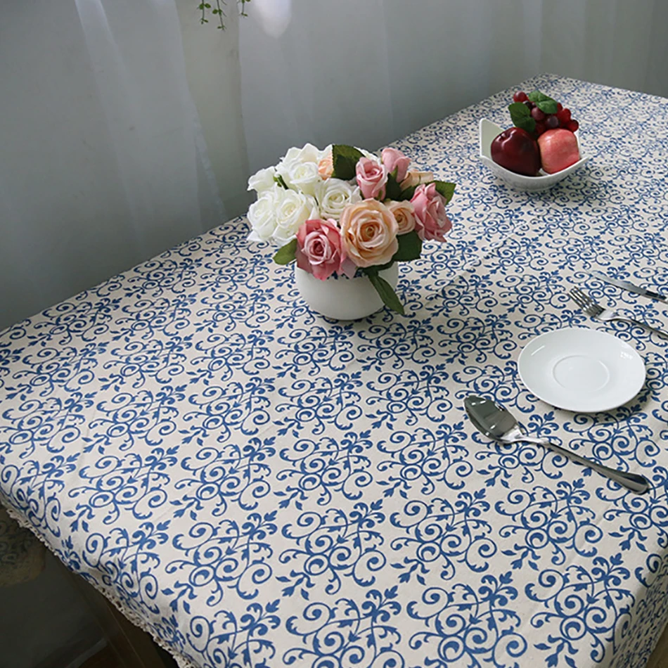Chinese Classical Tablecloth Blue and White Porcelain Lace Table Cloth Cotton Linen Dust-proof Home Decor Cover Mat | Дом и сад