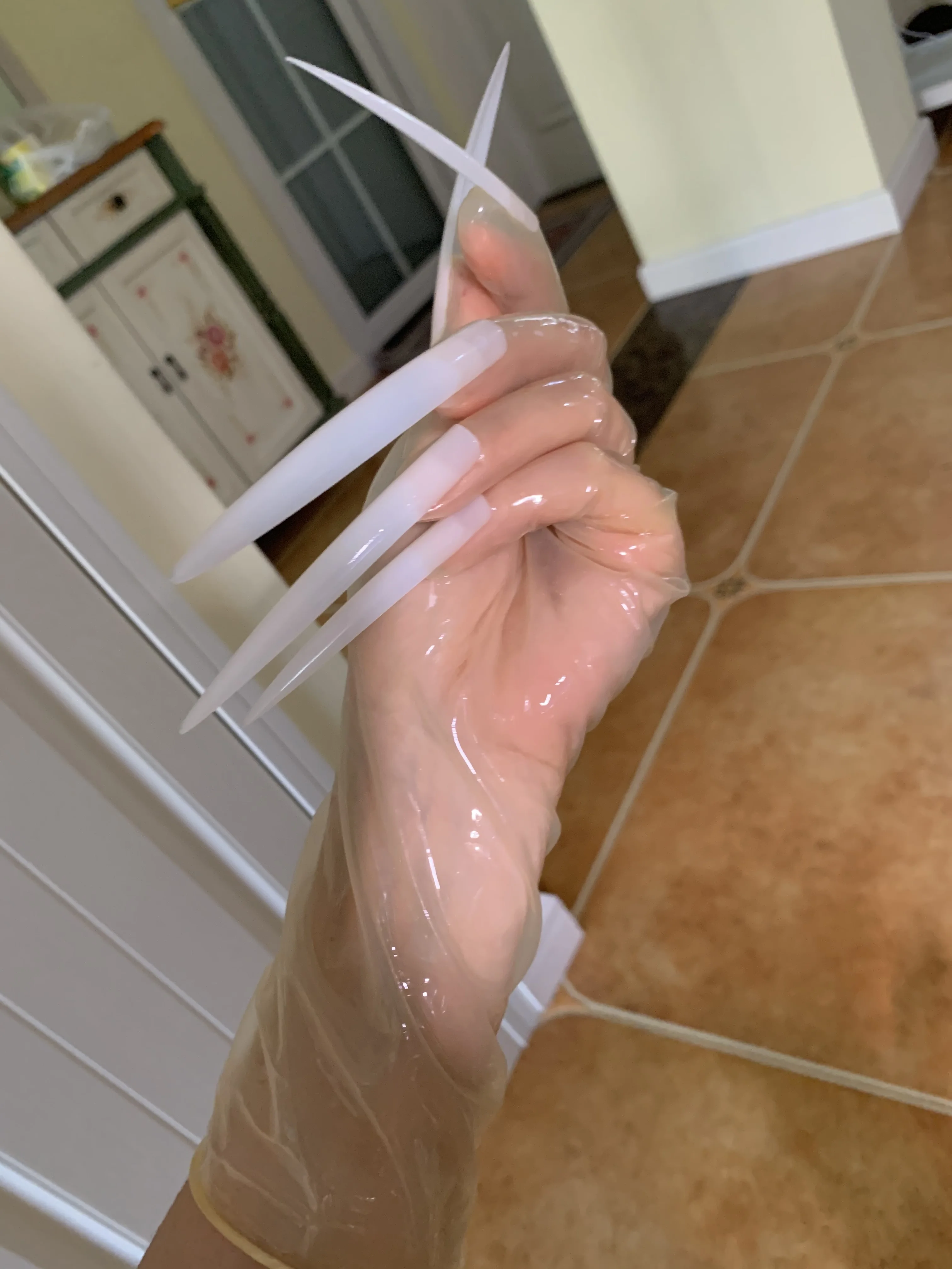 Crossdress Drag Queen Oil Shiny Transparent Super Thin Latex Cosplay Super Long Sharp Nails Fetish Sheer Cosplay Kigurumi Gloves