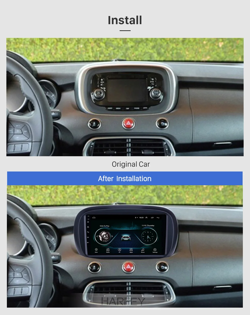 Harfey " HD сенсорный автомобильный мультимедийный плеер для- Fiat 500X Android 8,1 gps навигация автомобильное радио Поддержка SWC Carplay