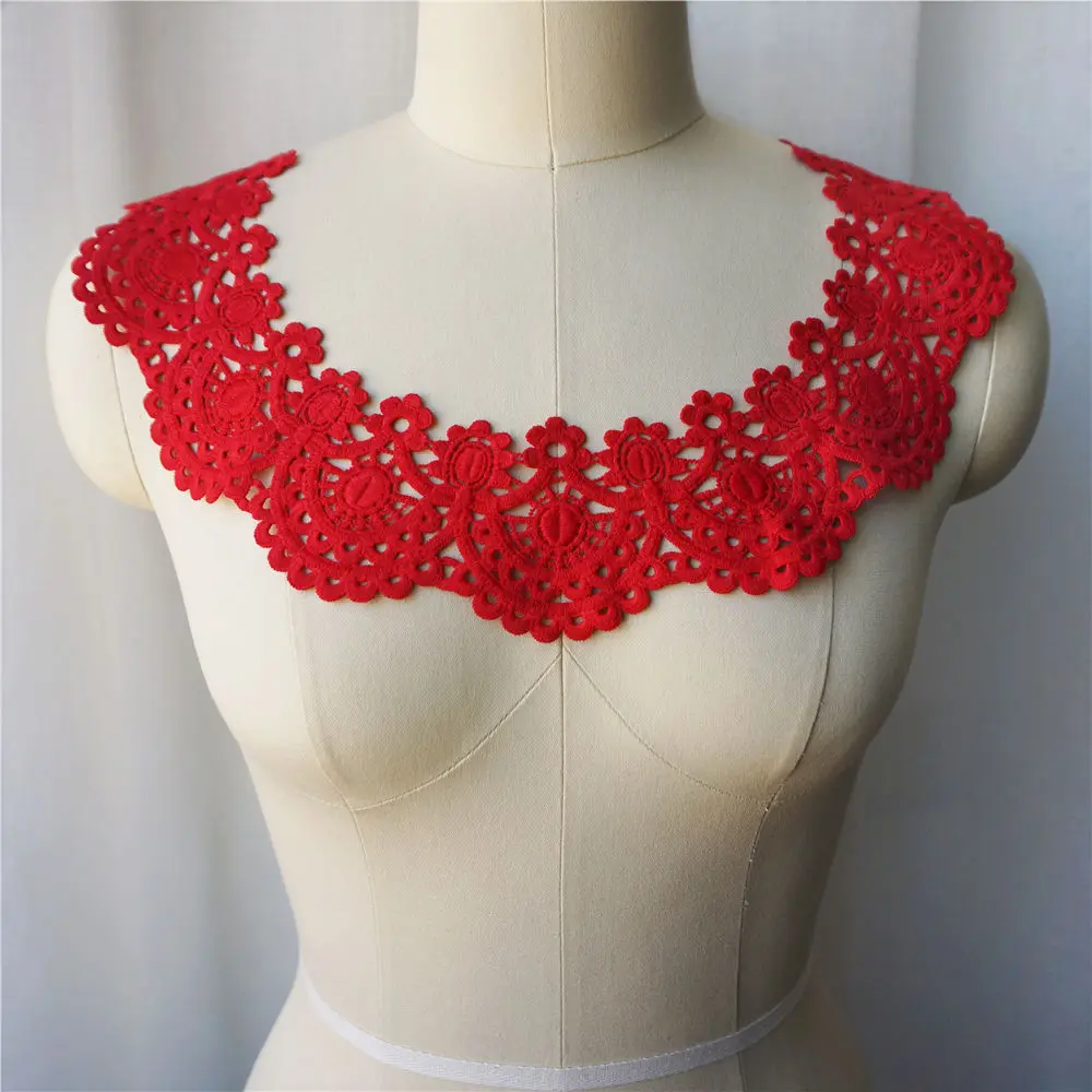 Белый красный черный круглый воротник из ткани с вышитыми аппликациями нашивка