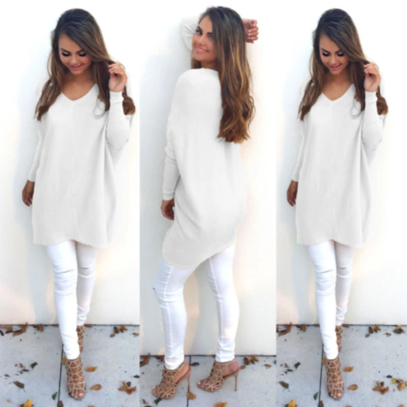 

Fashion Women V Neck Long Sleeve Tunic Pullover Casual Sweatshirt Loose Autumn Spring Women Clothing Casual Oversized