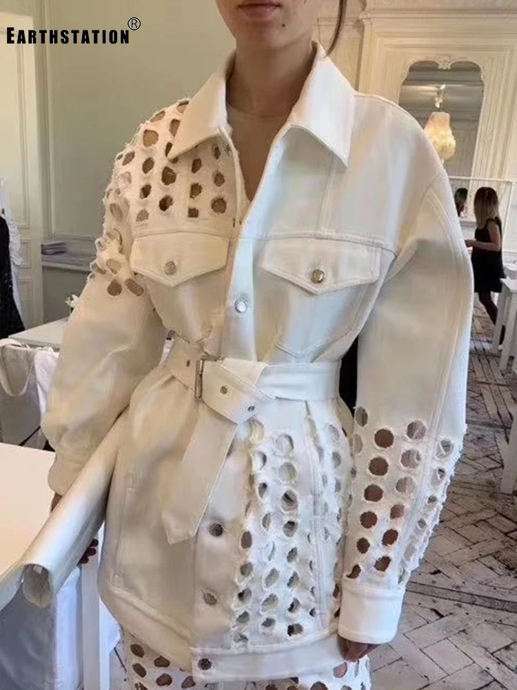 Бесплатная доставка свободная джинсовая куртка с потертостями и дырками на