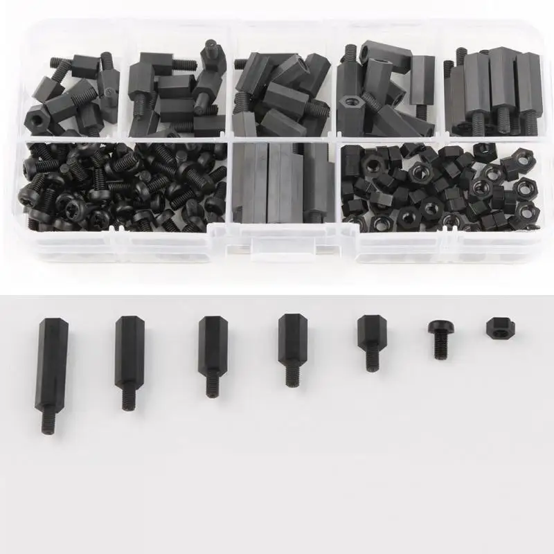 180pcs m3 black nylon antirust spacers nut hex screw with m f stand electronic component screw nut assortment kit tool accessory free global shipping