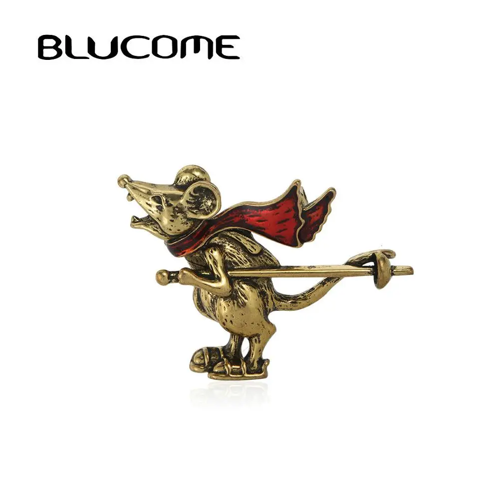 Эмаль blucome мышь шарф с костылем Форма Брошь корсаж Золотой цвет ретро животное броши подарки на год сумка Украшение булавка