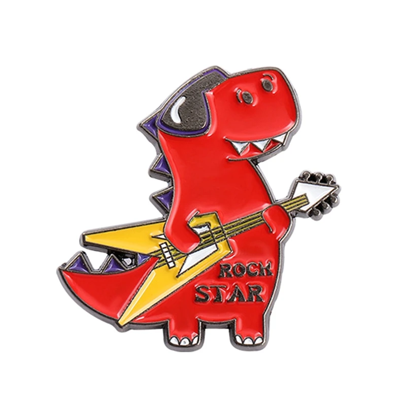 Cartoon Dinosaur Enamel Pin Cool Wind Guitar Skateboard Badges Brooches For Women Bag Backpack Accessories Gifts Friends | Украшения и