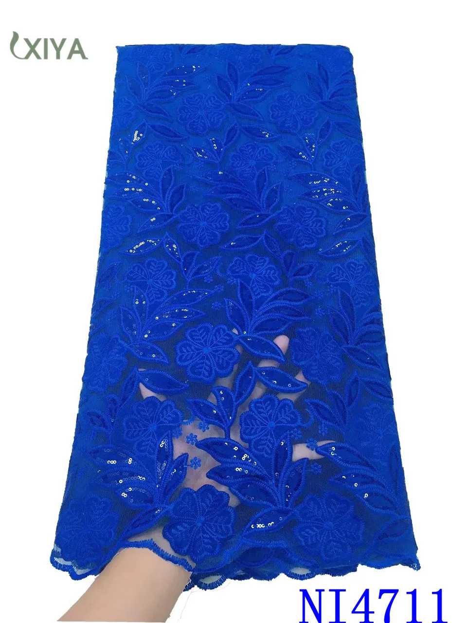 

Royal Blue African Lace Fabric High Quality Milk Silk Lace with Sequins Nigerian Tissue Laces Fabrics for Party Sewing NI4711