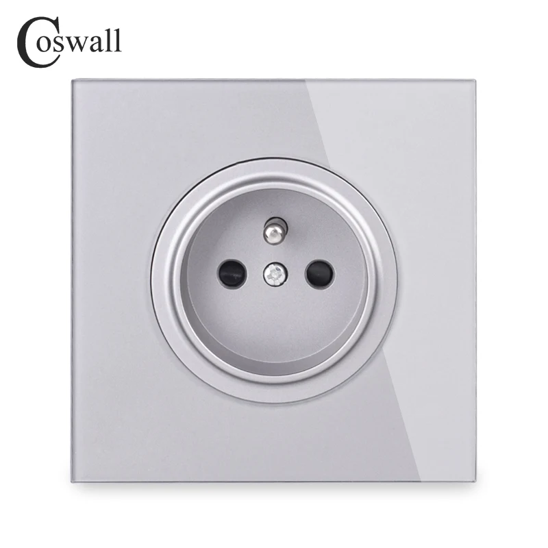 

Coswall Full Glass Panel French Polish Czech Republic Wall Socket Outlet Grounded With Child Protective Lock Grey R11 Series