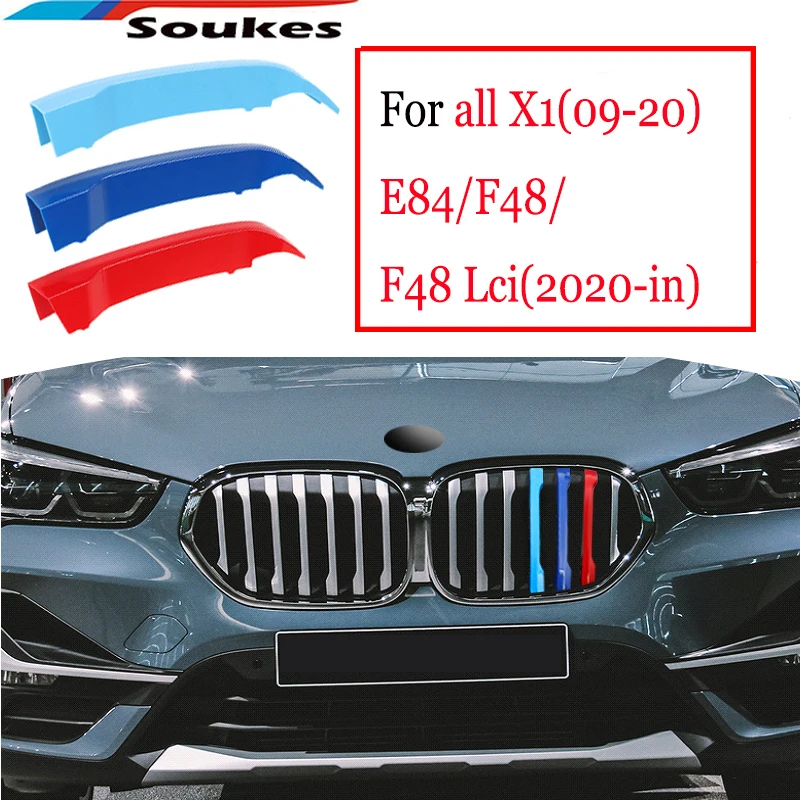 

3D Car Front Grille Trim Sport Strips Stickers Styling Buckle Cover Power For BMW X1 F48 lci 2020 2021 8rod M POWER