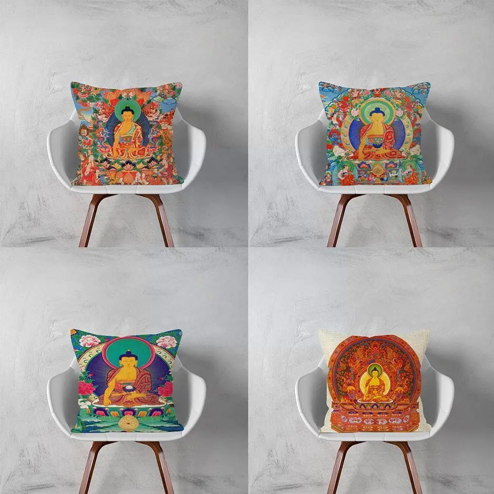 

Buddha Printed Cotton Linen Cushion Cover Religious Shakyamuni Four-armed 45*45cm Decorative Pillowcase For Sofa Home Decor E4a9