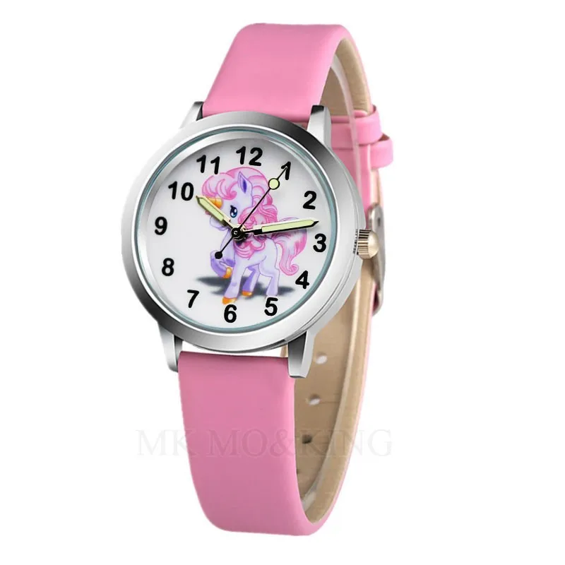 

High Quality Lovely Party Gift Children's Kids Quartz Watches Student Girls Leather Unicorn Horse Dial Watch Relogio Kol Saati