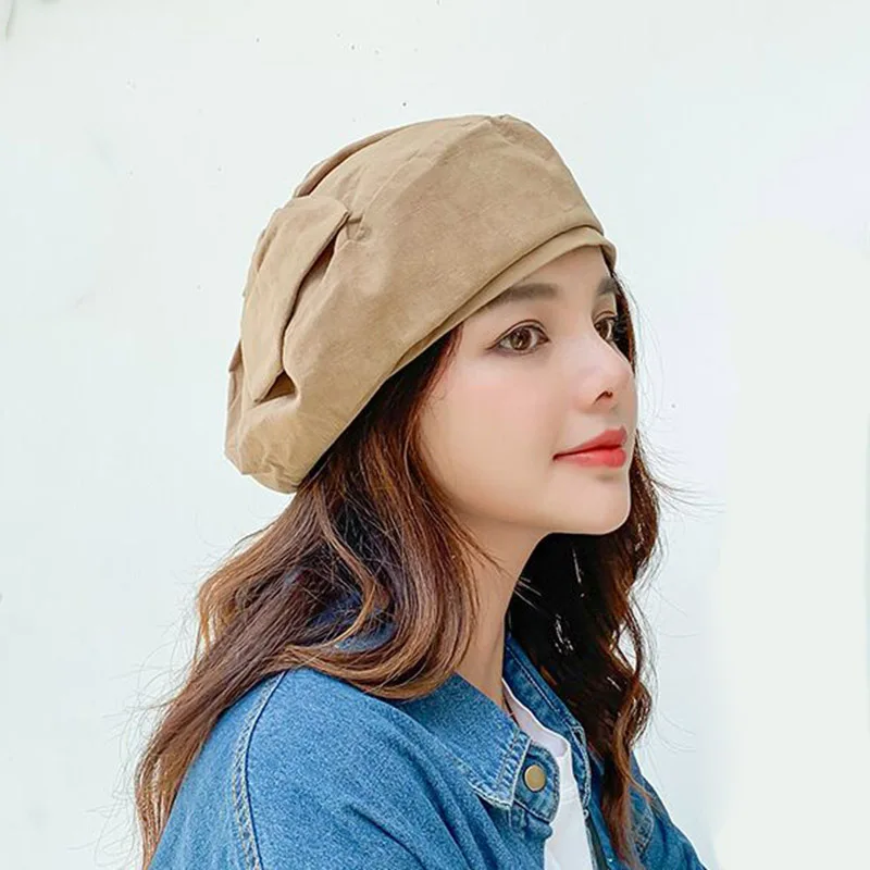 RUHAO Cotton Beret Hat Women Winter Elegant Plaid Stripes Fashion Autumn For Flat Cap Felt Berets | Аксессуары для одежды