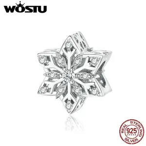Женский браслет WOSTU, ювелирное изделие из стерлингового серебра 925 пробы с блестящими бусинами-снежинками и цирконием, ювелирное изделие CTC368