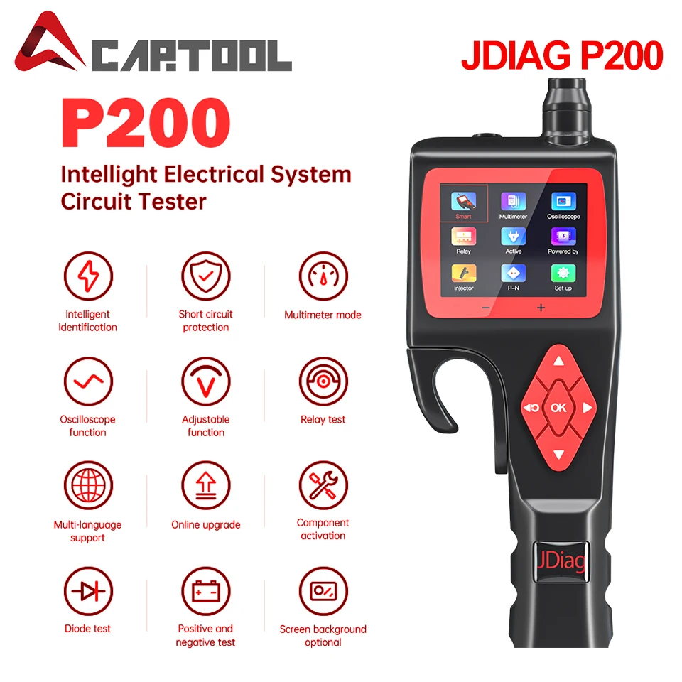 

Умный крюк для проверки реле/диода/осциллографа, 9-30 в, obd2 JDiag P200