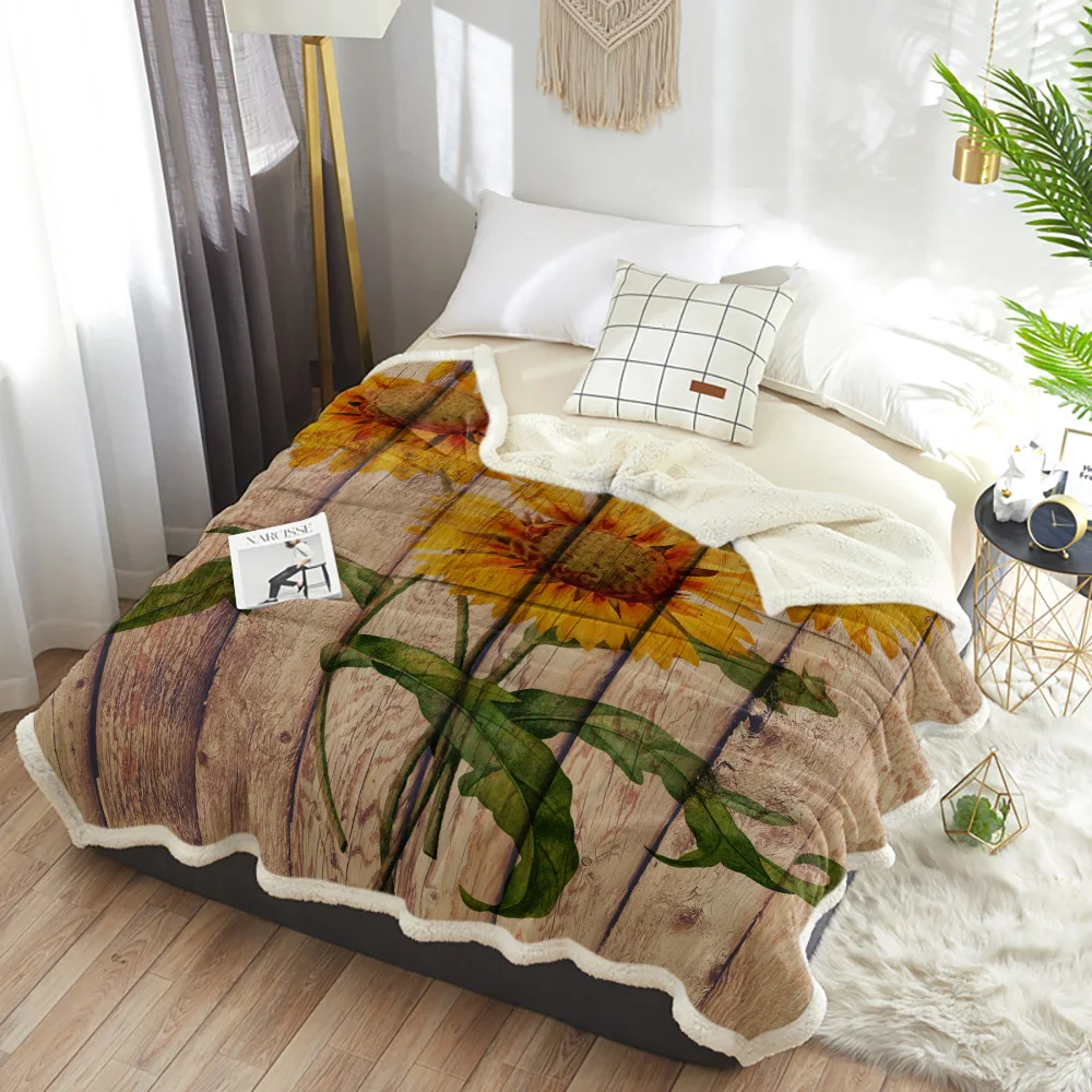 Зимнее кашемировое шерстяное одеяло Подсолнух Деревенское покрывало фланелевое