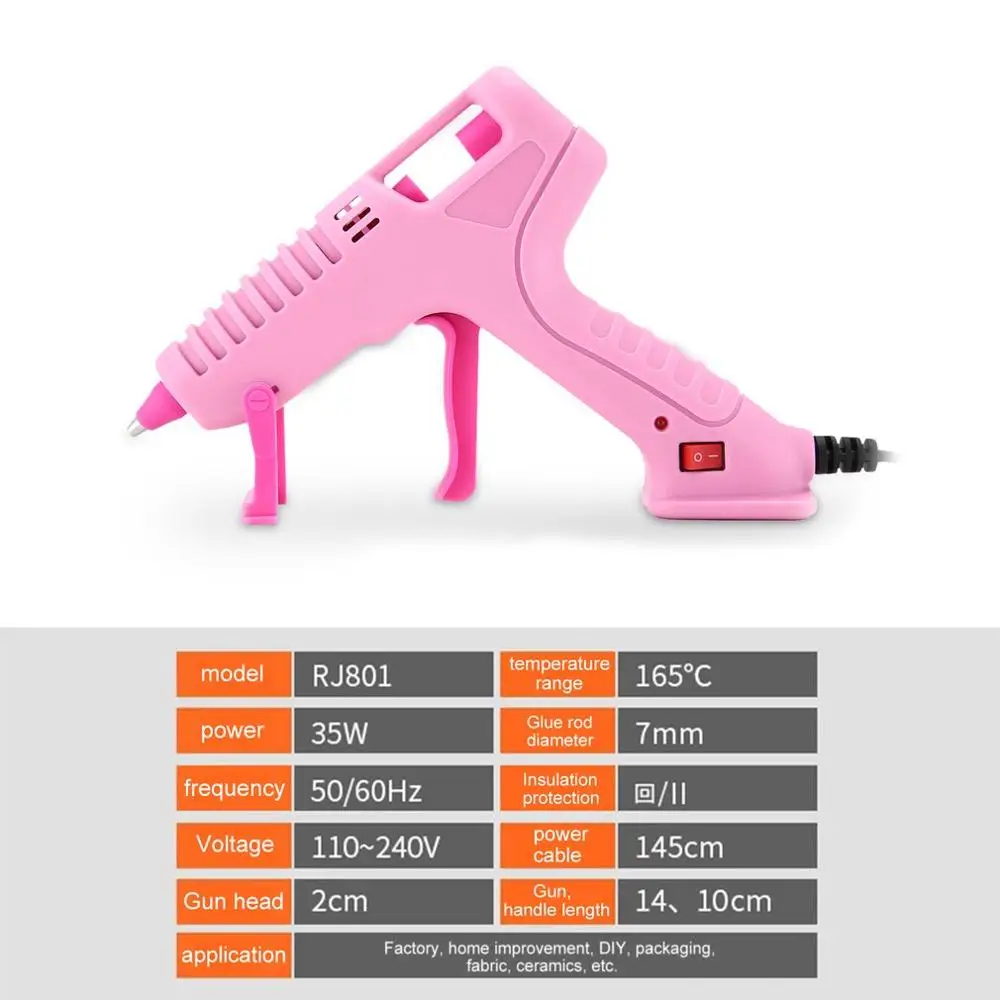 RJ801 30W Hot Melt Glue Gun with Stick for DIY Handwork Toy Repair Tools Electric Heat Temperature Guns Pink US type | Инструменты
