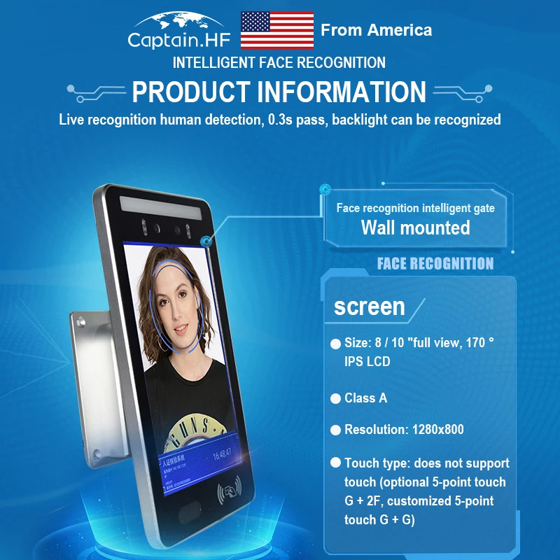 

US Captain Face Recognition Integrated Terminal, Non Contact Temperature Measurement, Access Control System Entrance Gate Module