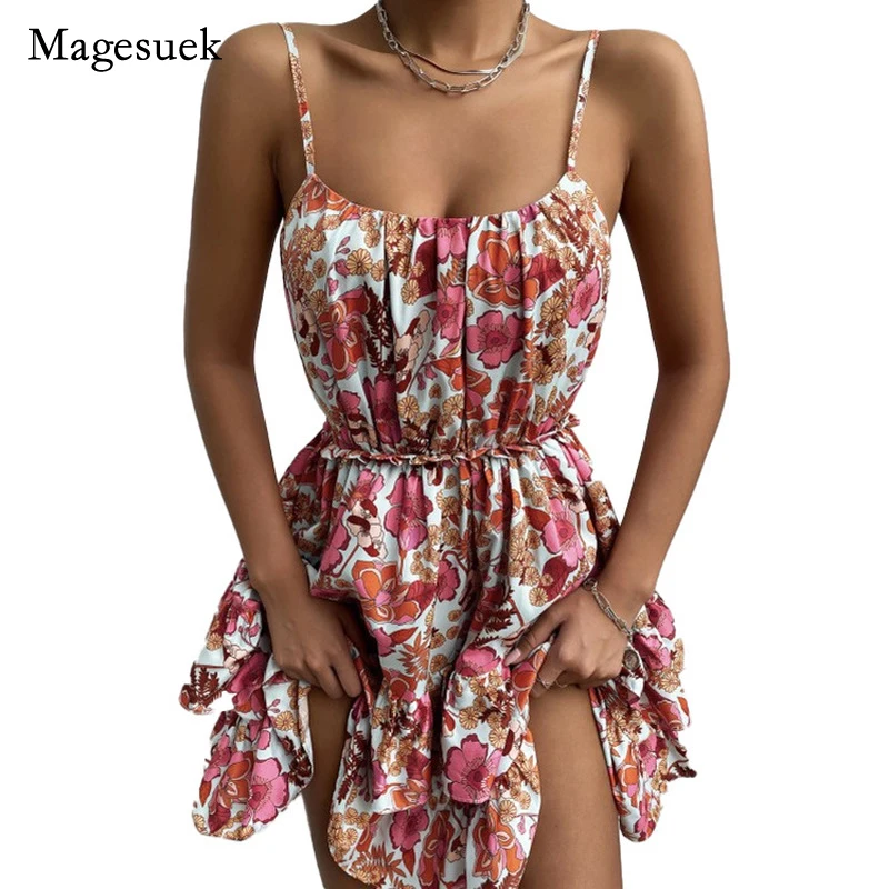 

Vintage Flower Backless Sleeveless Short Dress for Women 2021 Summer Sexy Women Sling Dress Sweet Women Dress Vestido Robe 15985