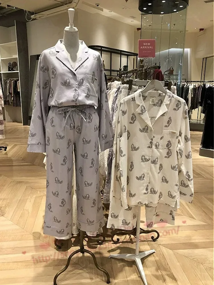 

New women's cotton loose pajamas, women's warm cat suit pajamas, casual, breathable and comfortable home wear