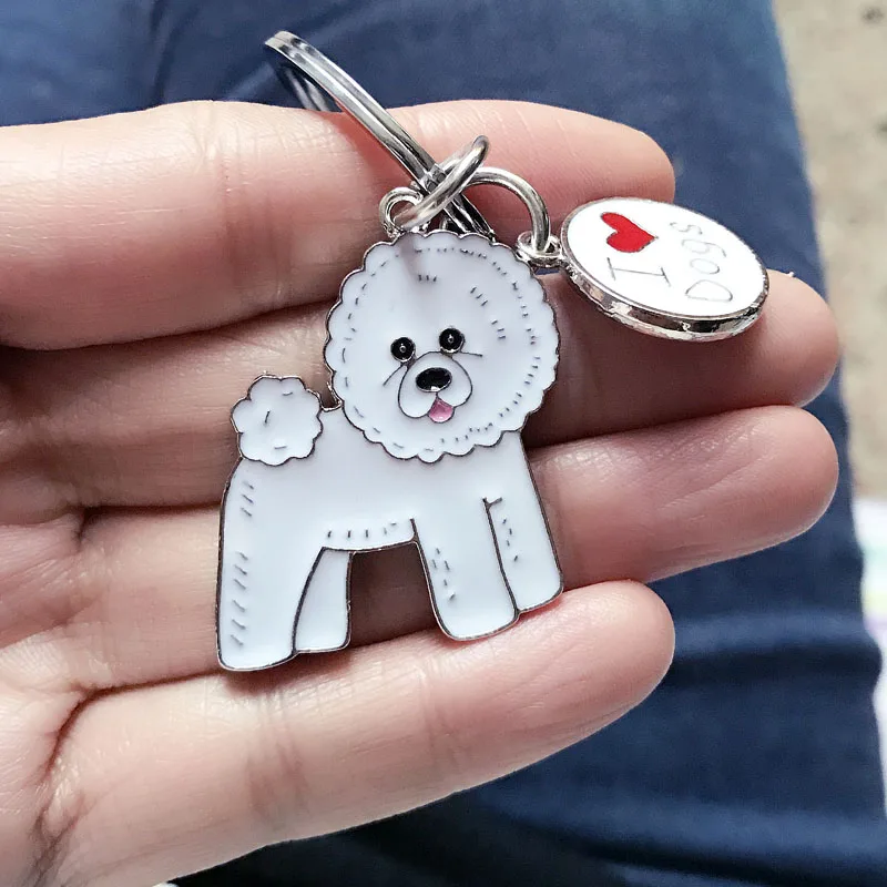 

Cute bichon pet dog keychain boyfriend gift car key ring fashion men and women jewelry bag charm gift pet pendant jewelry