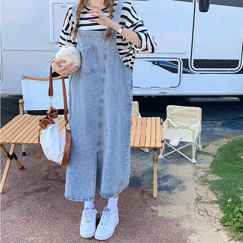 Платье женское джинсовое без рукавов простой Свободный Прямой сарафан из денима