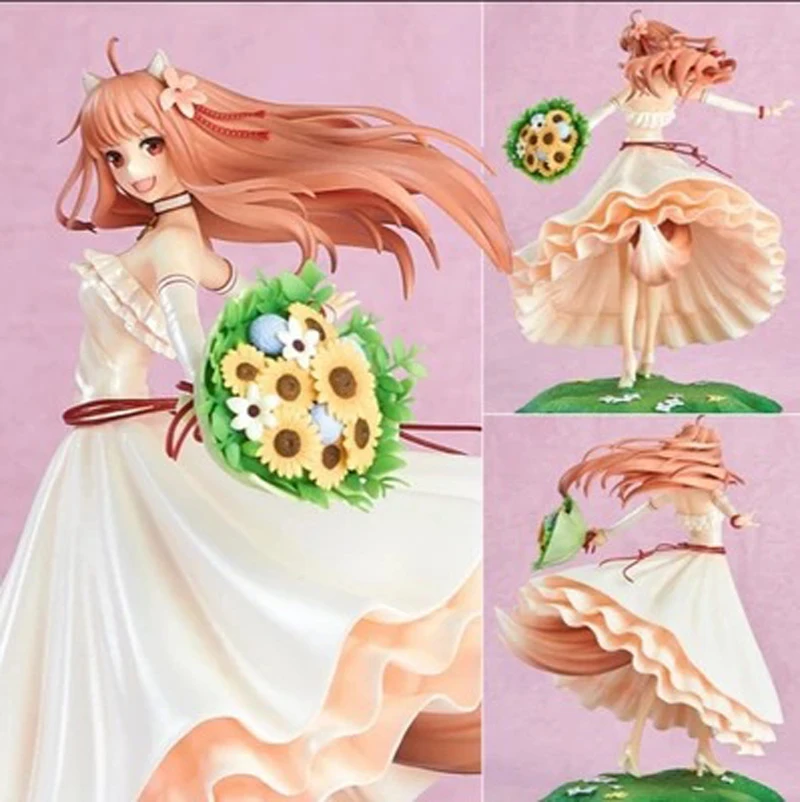 

24CM Japanese sexy anime figure Merchant meats spicy wolf Spice 10th anniversary Holo wedding dress ver action figure