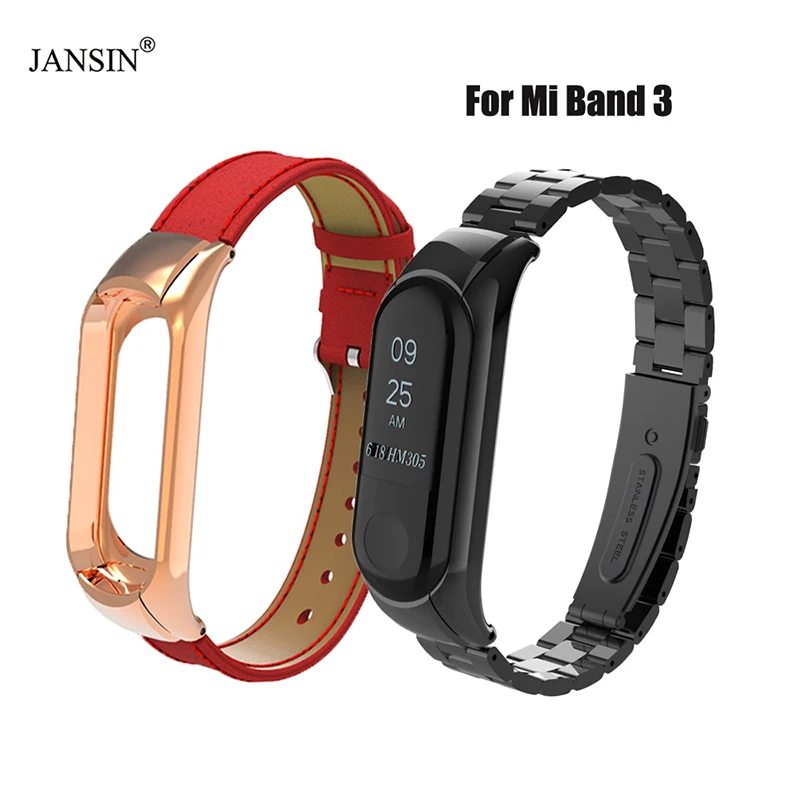 Ремешок из нержавеющей стали для Mi Band 3 + ремешок натуральной кожи оригинального