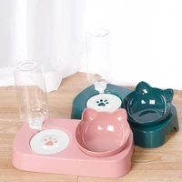 cute cat ears shape food feeder bowlwater bottle pet supplies dog cat dispenser bowl waterer set puppy kitten pet products