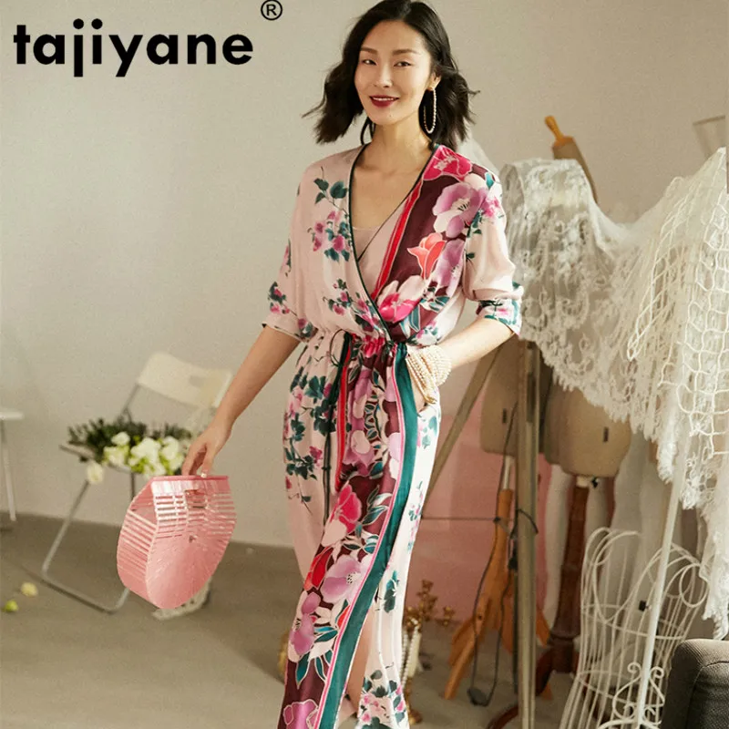 

Сексуальное пляжное праздничное платье макси, летнее, корейское, винтажное, женское платье из 100% натурального шелка, женская одежда 2021, плат...