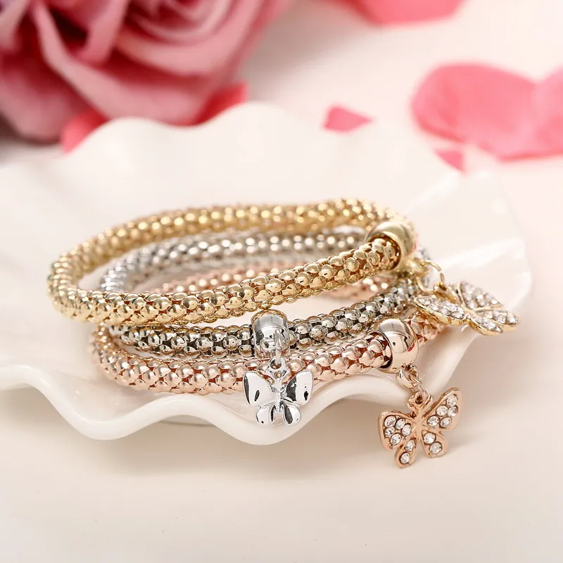 3 шт./компл. с кристальной совой; сердечка Браслеты& Bangles, золото/покрытый серебром Слон Подвески в виде якоря Стразы Браслеты для Для женщин