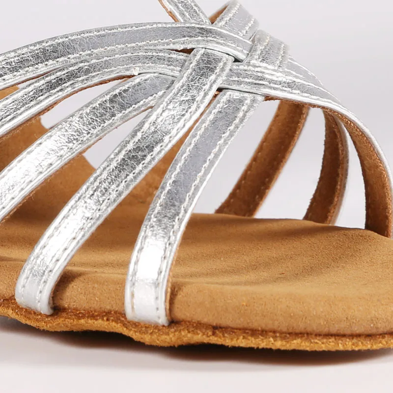 Женские туфли для латиноамериканских танцев BD серебристые золотистые бальных