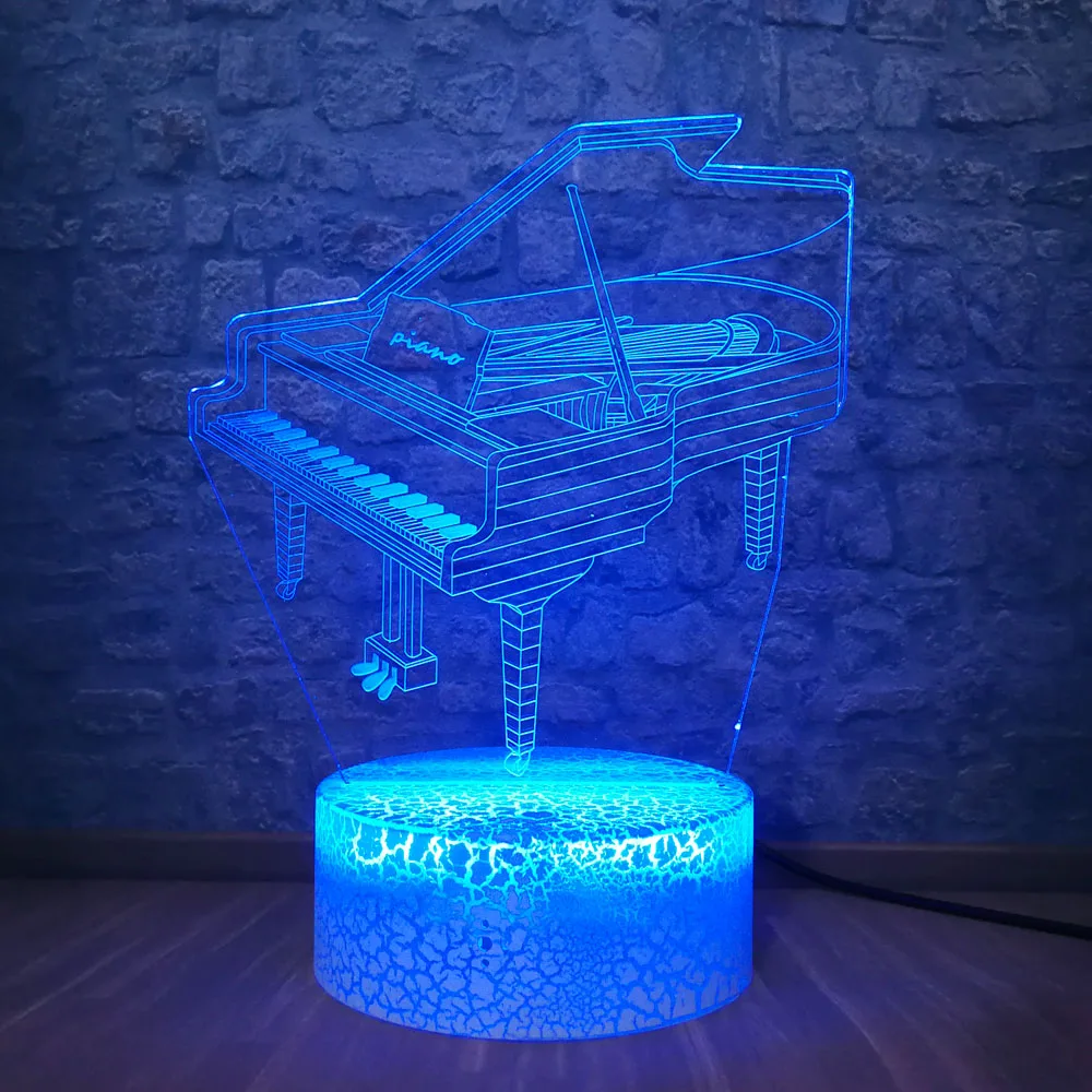 Фортепиано 3D Оптическая иллюзия ночные светильники 7 цветов Изменение Смарт
