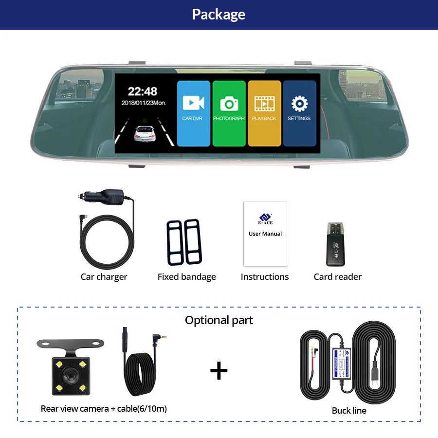 E ACE Автомобильная Dvr камера 7 0 &quotСенсорное зеркало заднего вида видеорегистратор