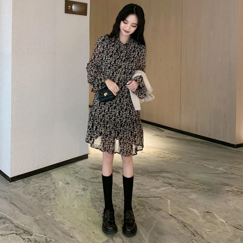 

Floral Mini Dress Women Office Lady Knitted Vest+sweet Party Fairy Dress 2 Piece Set Female Korean Style 2020 Autumn Clothing
