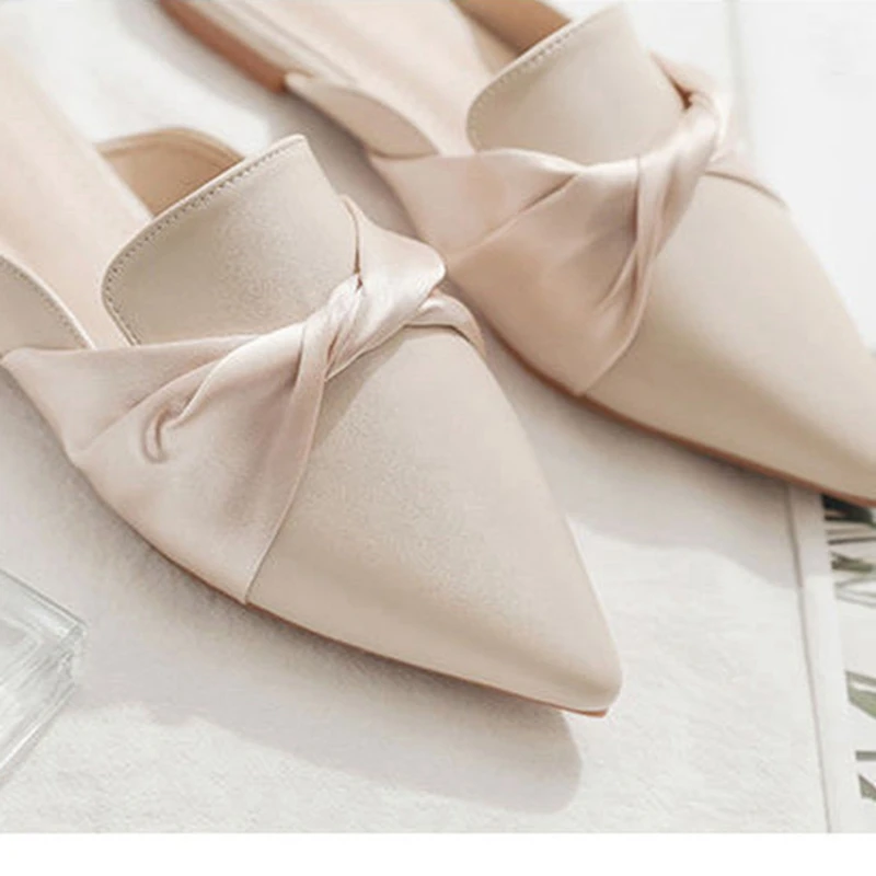 

ORCHALISA New 2021 Ladies Slipper Pointed Toe Flat Soft Slip-On Elegant Silk Stylish Mules Size 39 Female Apricot Summer A3420